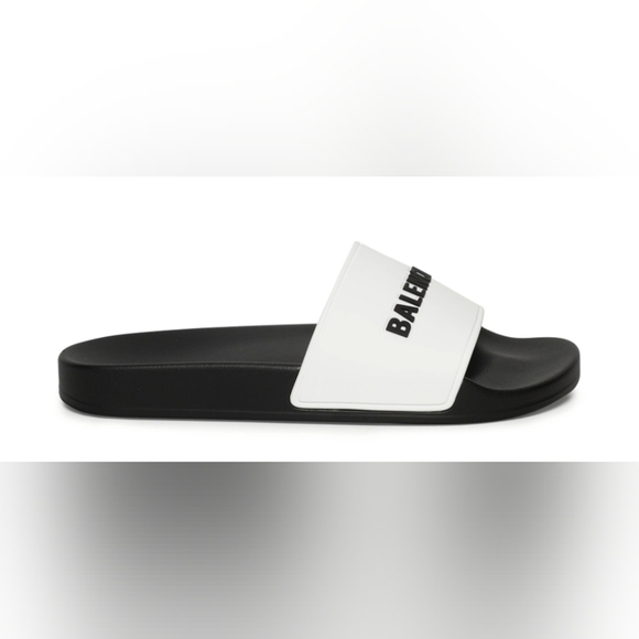 BALENCIAGA Logo Pool Slide Sandal White And Black - Picture 3 of 8